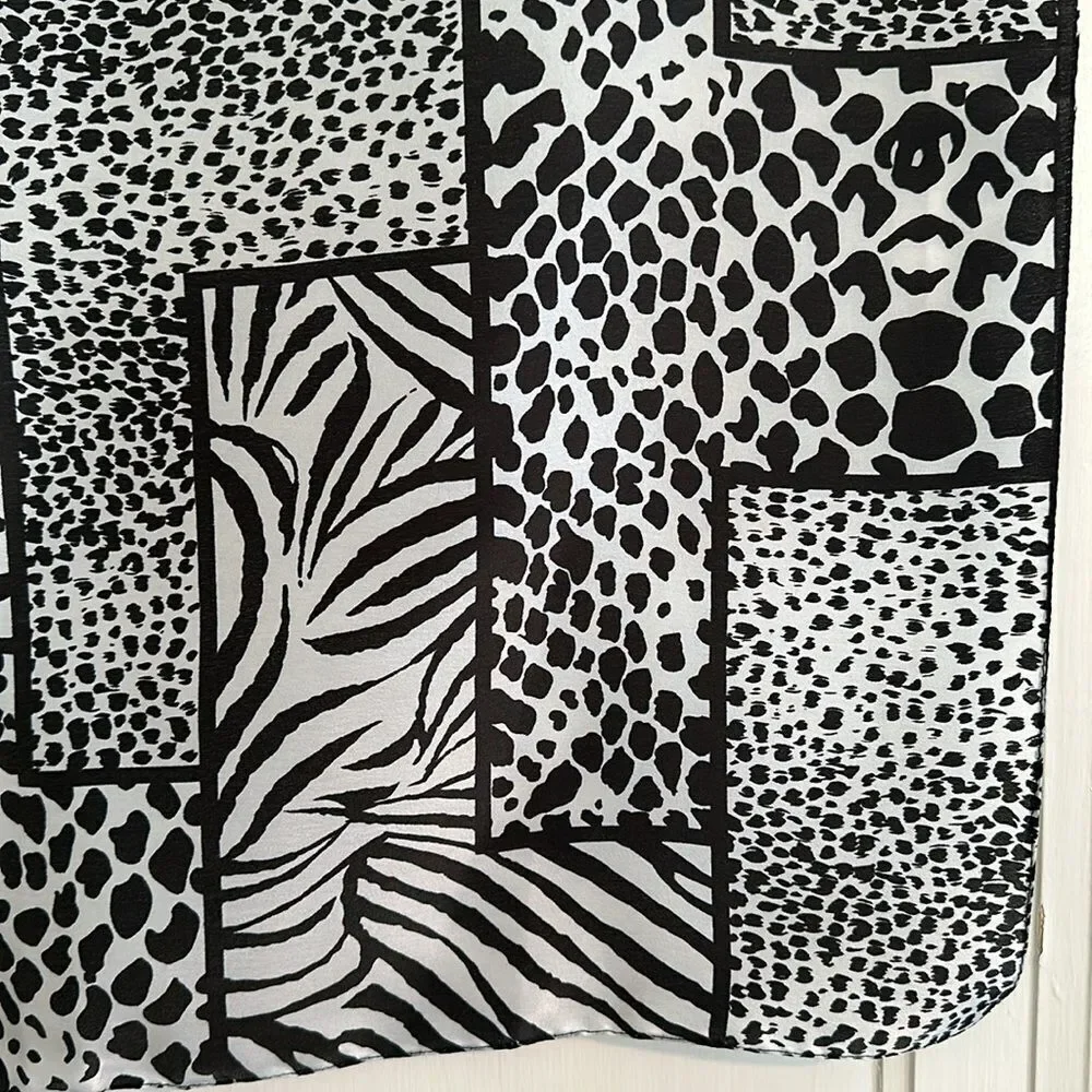 Black & white animal print silky feel polyester square‎ scarf